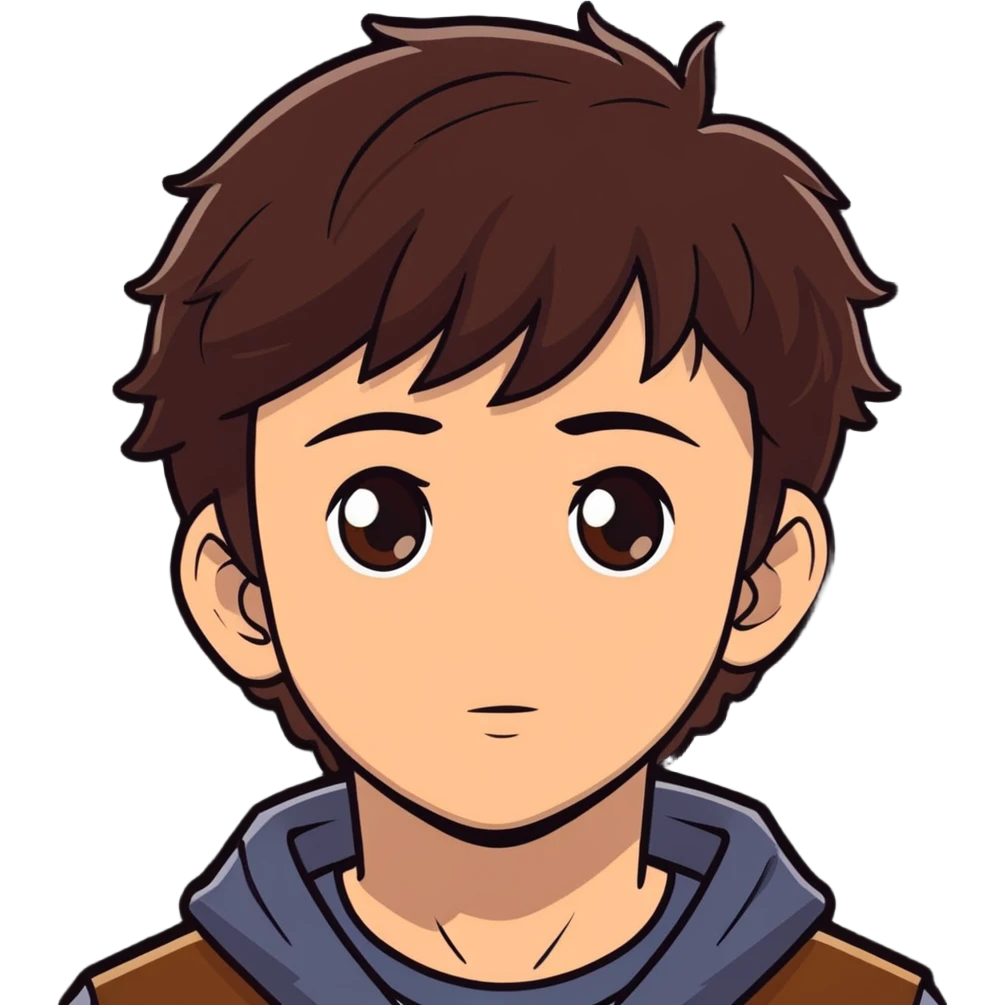 hot boy with brown hair and brown eyes, cartoonish sticker style emoji