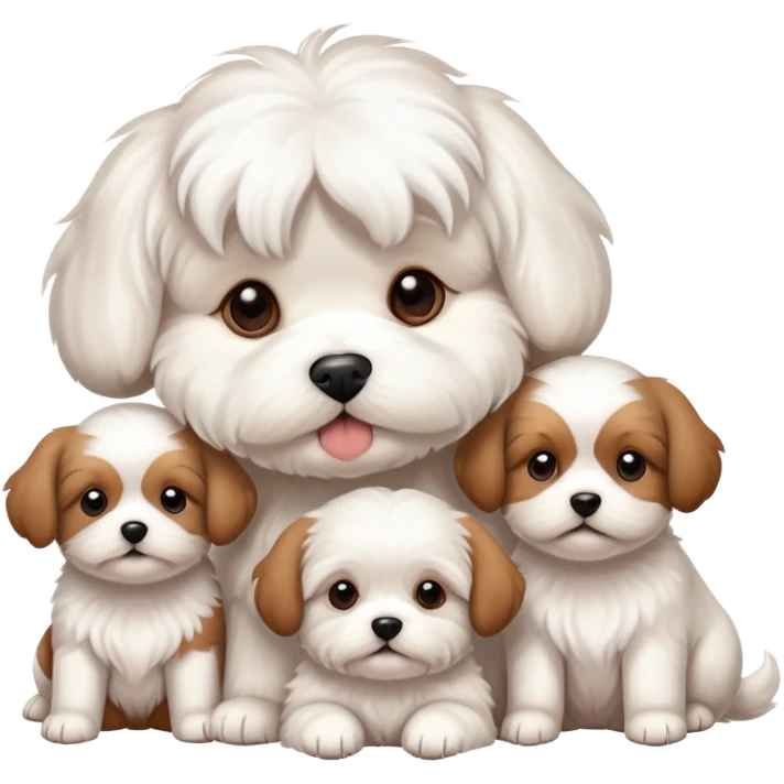  Maltese dog with 4 brown puppies emoji
