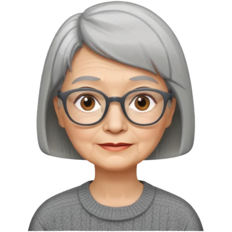 Old woman square glasses short gray straight hairstyles bob emoji