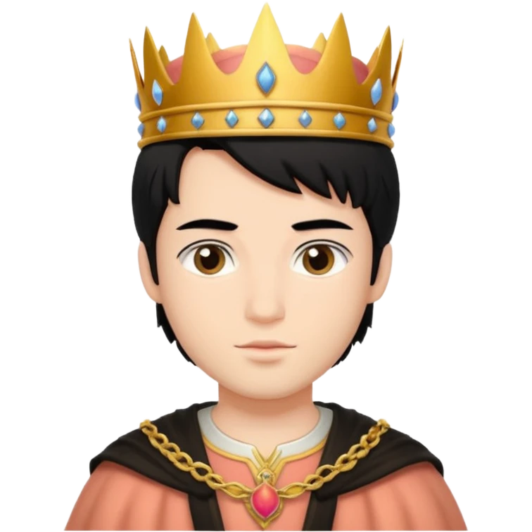 black hair young king and peach emoji