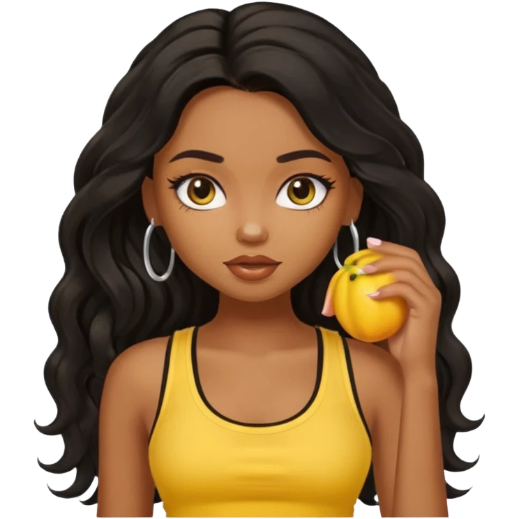 a pretty bratz dusky girl with long wavy black hair in a yellow tank top emoji