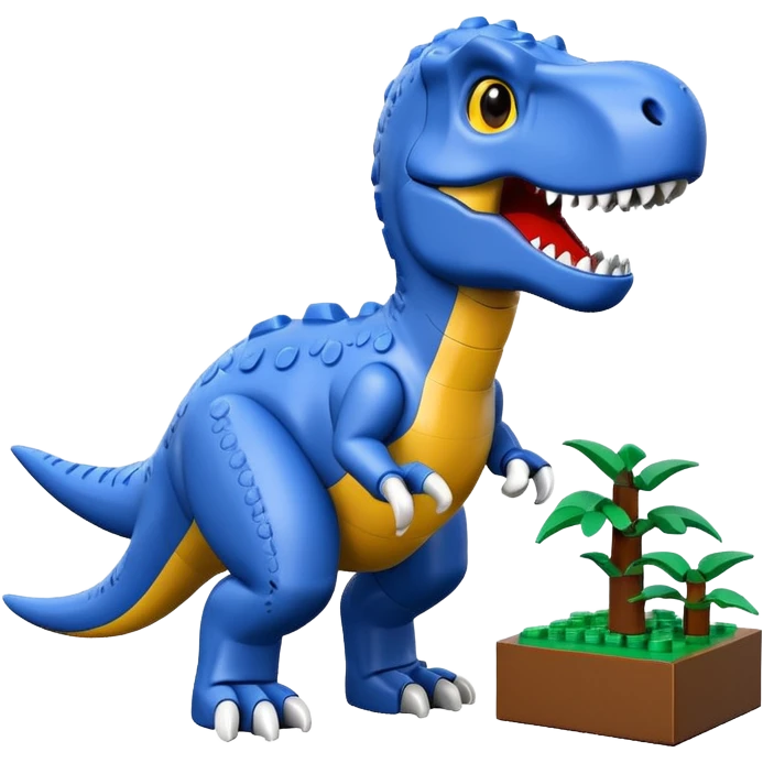 A cute blue t-rex building with LEGO bricks emoji