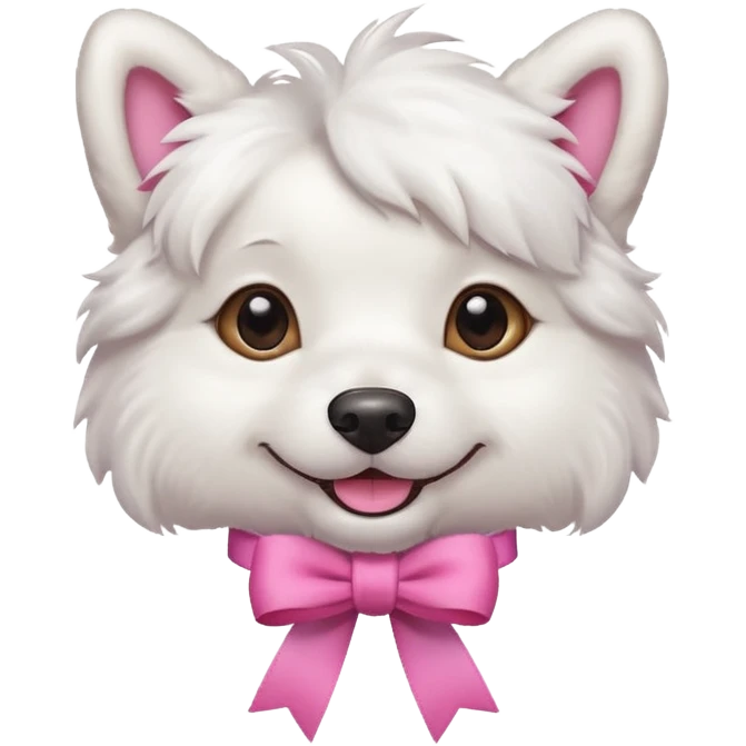 white dog with pink ribbon emoji