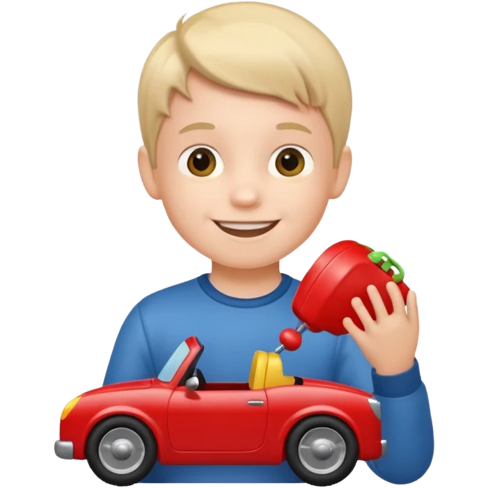 little boy with car toy on his hand
 emoji