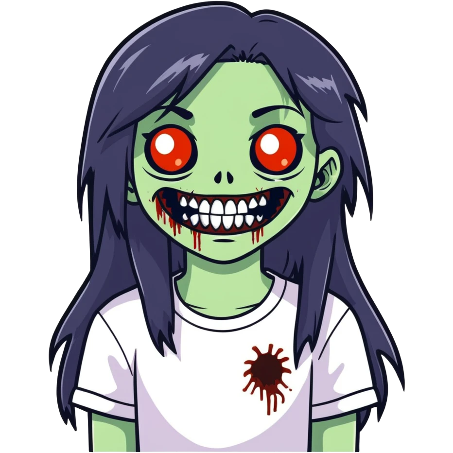 girl zombie with black long hair with teeth emoji