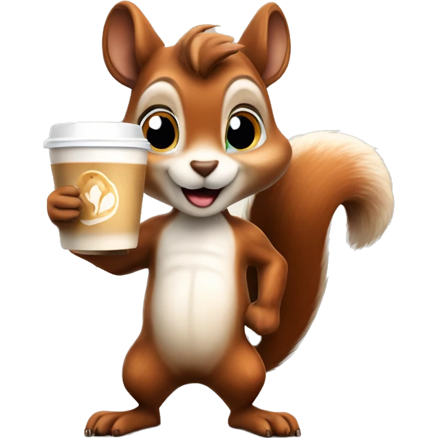 Realistic squirrel holding cup of latte macchiato  emoji
