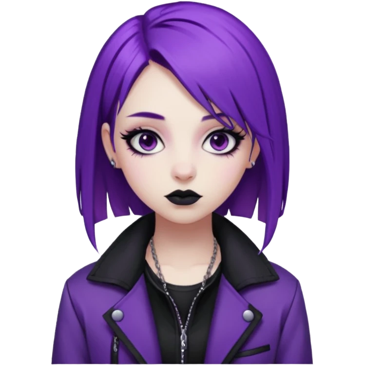 amelia from Pathway the uk governement game. The goth e-girl with purple hair and purple jacket emoji