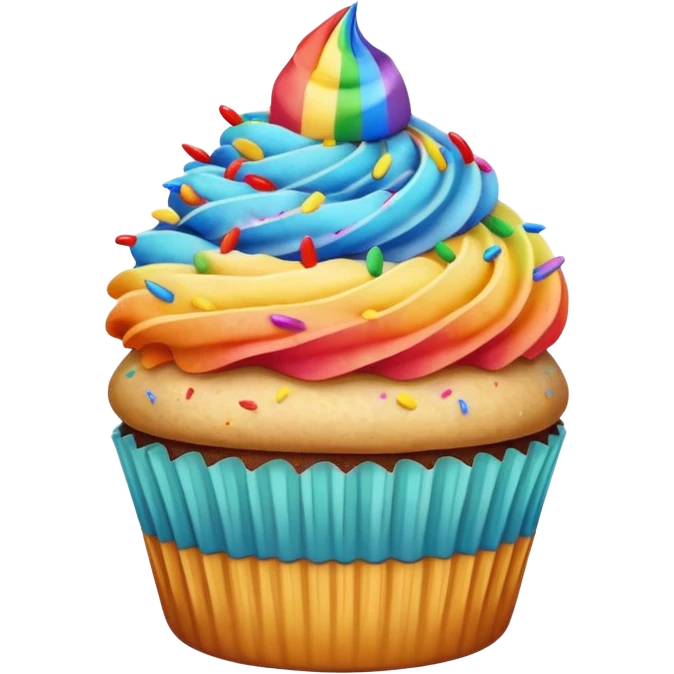 cupcake with beige frosting and rainbow sprinkles emoji