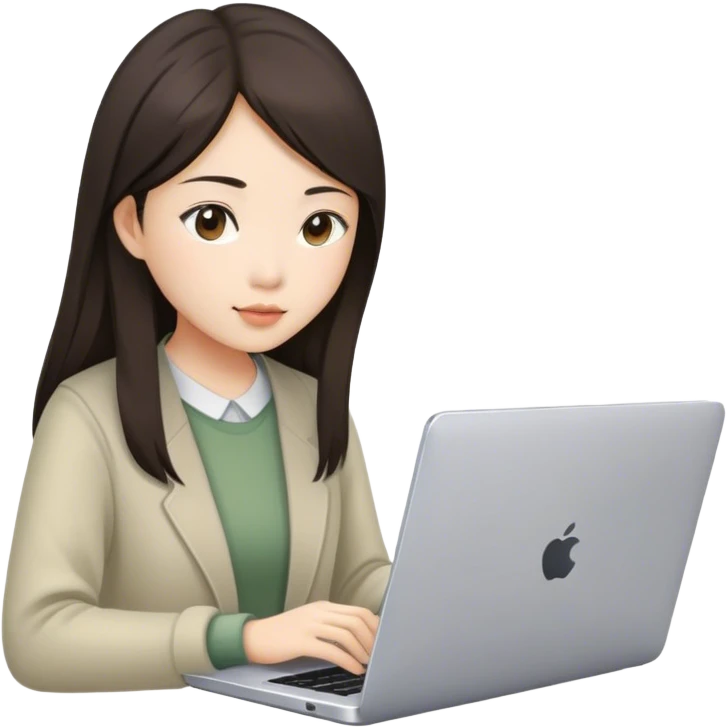 Long brunette Asian girl working with sage laptop  emoji