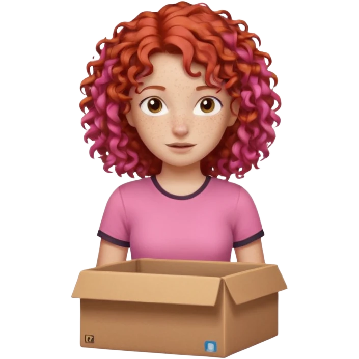 box carrier curly red haired pink tshirt girl  emoji
