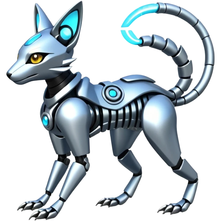 Mechanical shiny alloy metallic futuristic steel highly advanced technological cyborg cybernetic Genet-Absol-Zeraora-Primagen-fusion-creature  emoji