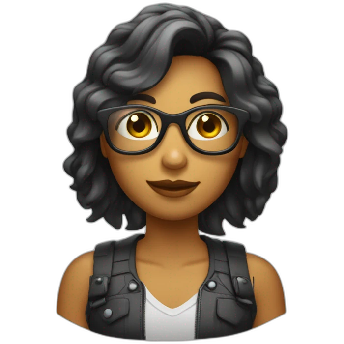 chica con pelo ondulado de color negro con gafas emoji