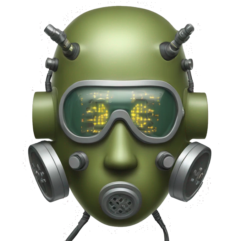 Olive green mohawk cyborg head with respirator mask and circuits emoji