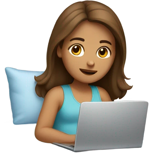Girl with brown hair Cozy in bed on laptop  emoji