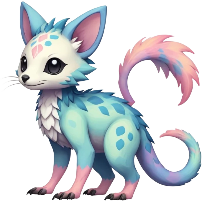 Rare realistic exotic pastel cute epic pretty beautiful handsome gorgeous aesthetic colorful vibrant Vernid-Trico-species-Fakemon-creature by LiLaiRa, 4 legs, 1 tail, random markings, (full body) emoji