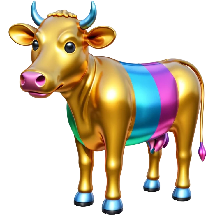   jeff koons style metallic SPAM cow sculpture  emoji