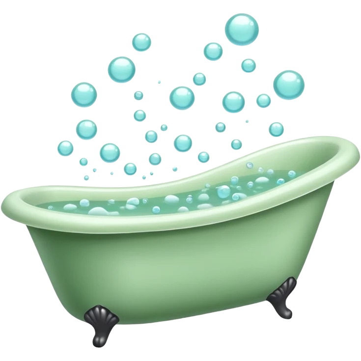 Sage green bath tub with bubbles floating  emoji