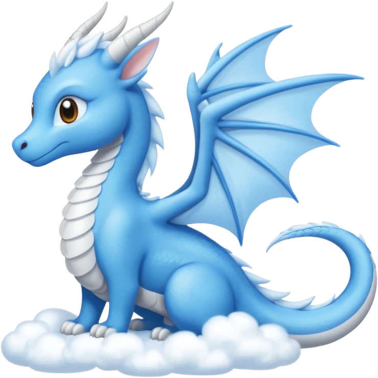 Sky dragon With her elongated, sleek sky-blue form and soft,fluffy cloud-white wings, ears, and tail emoji
