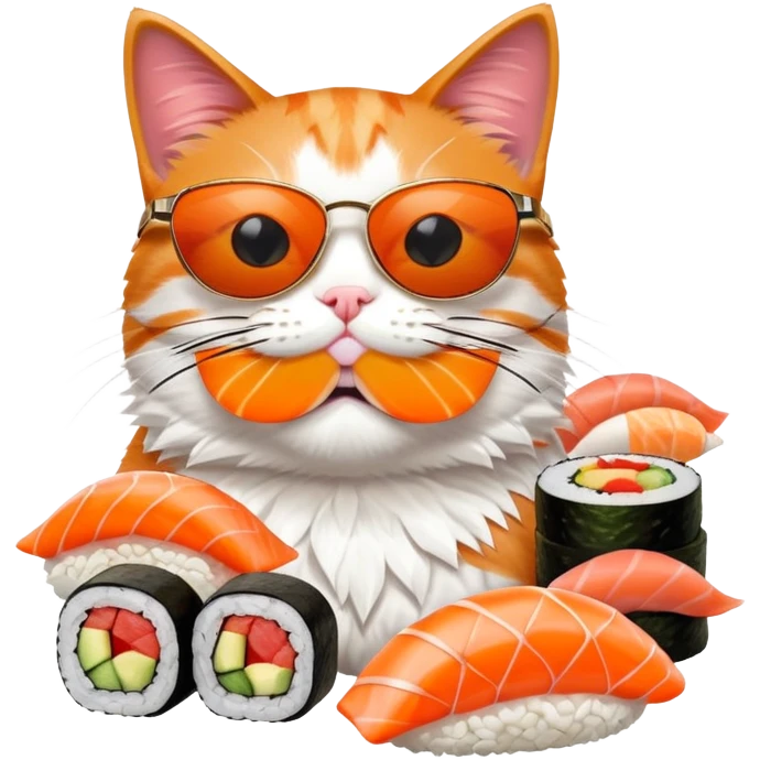 cat wearing sunglasses made out of sushi emoji