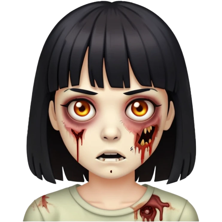 Faça uma zumbi com cabelo preto e franja  emoji