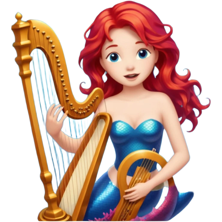 Singing Mermaid – Holding harp, red hair emoji