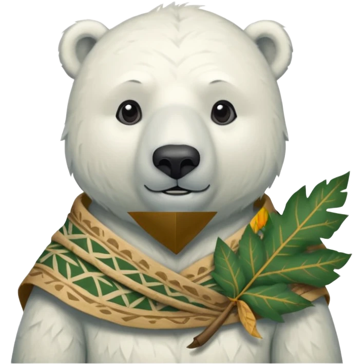 a polar bear wearing ancient leaf cloth, half body, icon emoji