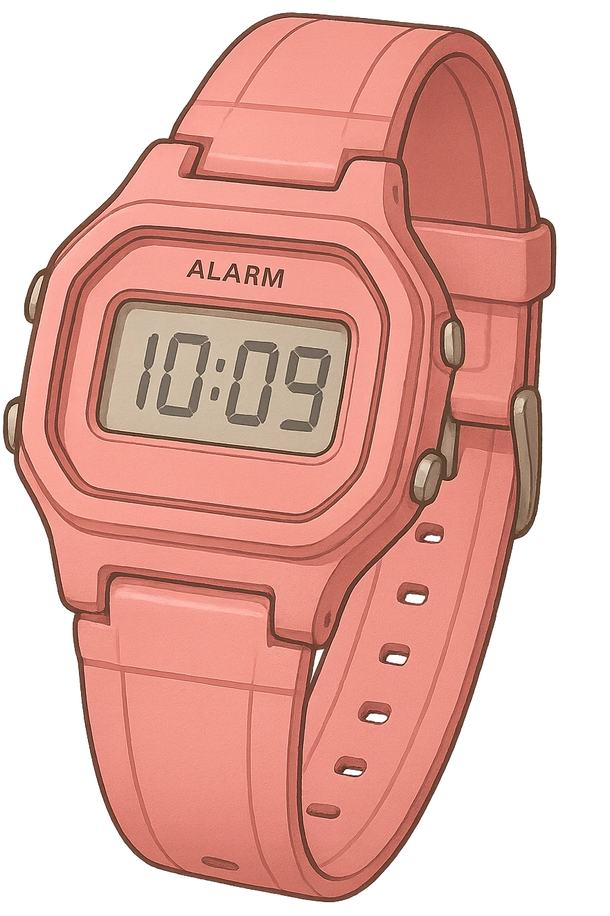 pink watch, digital illustration emoji