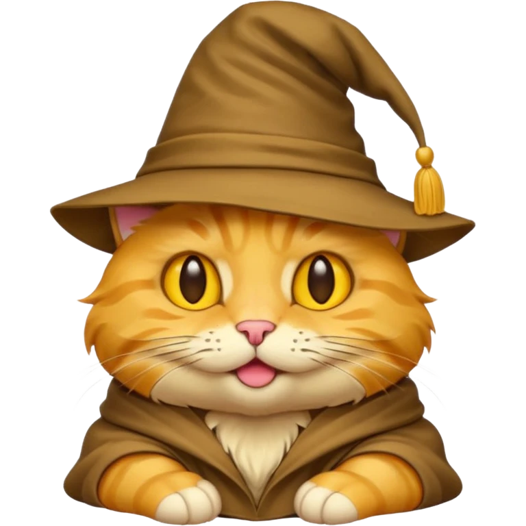 Yellow cat emoji wearing a sorting hat emoji