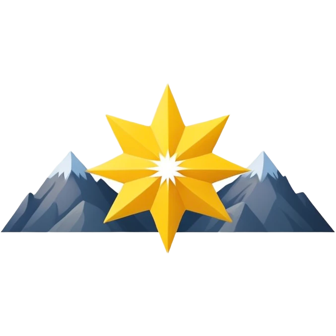 A yellow eight-pointed star with wide points and a simple mountain silhouette in the center of the star emoji