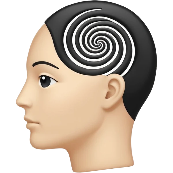 Minimalistic flat vector icon, iOS style, thin black contour on white background. Human head silhouette with spiral inside. Clean, no text, no shadows.
 emoji