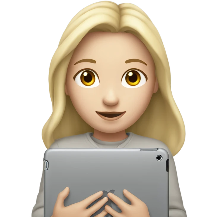 Apple grey ipad in girls hands (blond Girl whole height) emoji