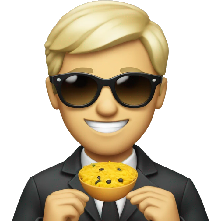 secret agent in sunglasses eating lunch emoji