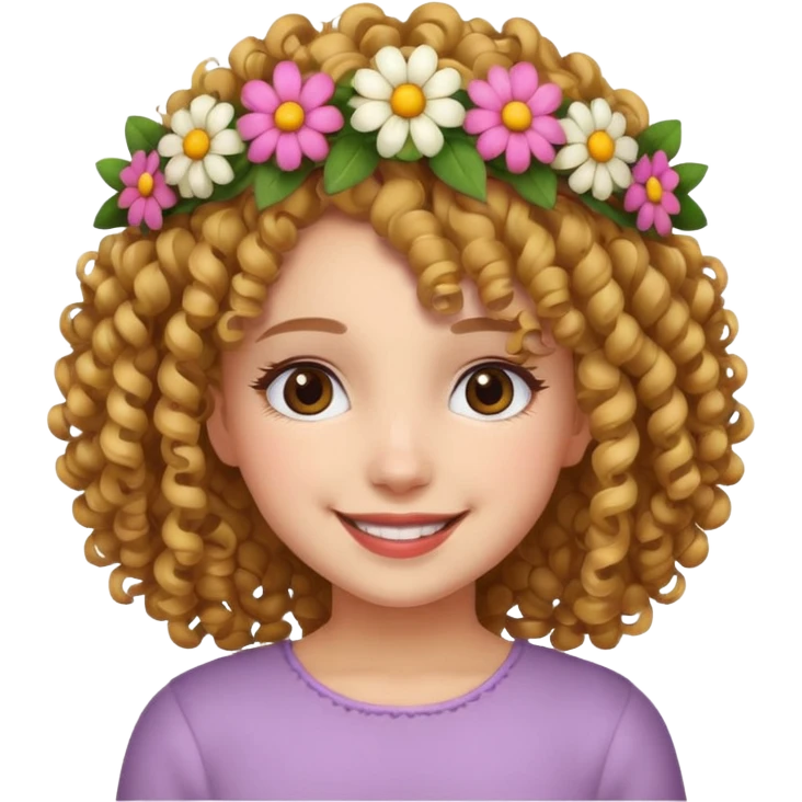 curly hair girl with flower crowns emoji