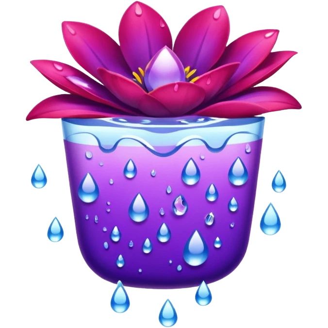 Receptacle red in soft purple, and vivid violet, with realistic soft petals that display water droplets  emoji