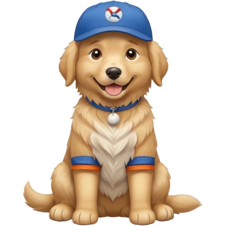 Golden retriever dog with blue baseball cap fullbody sitting down emoji