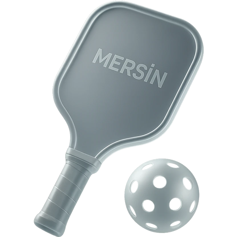 pickleball paddle and ball with a glassy, modern look, referencing Mersin emoji