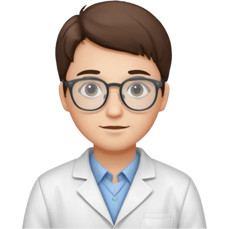 Portrait of a young scientist wearing a white lab coat, glasses emoji