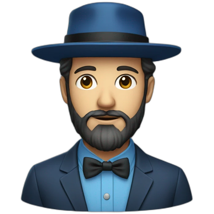 Bearded Hasidic Man in blue button down shirt, blazer, black fedora emoji