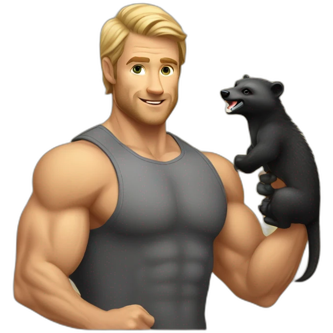muscled caucasian man holding a honey badger emoji