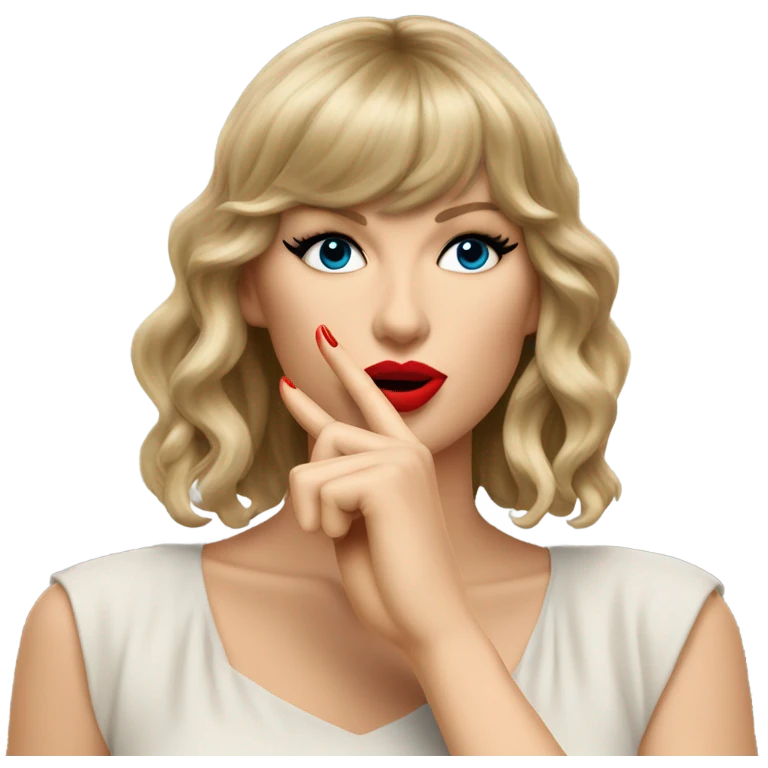 Taylor Swift doing the shh gesture with 1 finger emoji