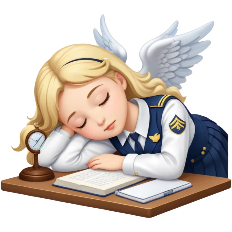 angelic school girl sleeping on desk in uniform emoji