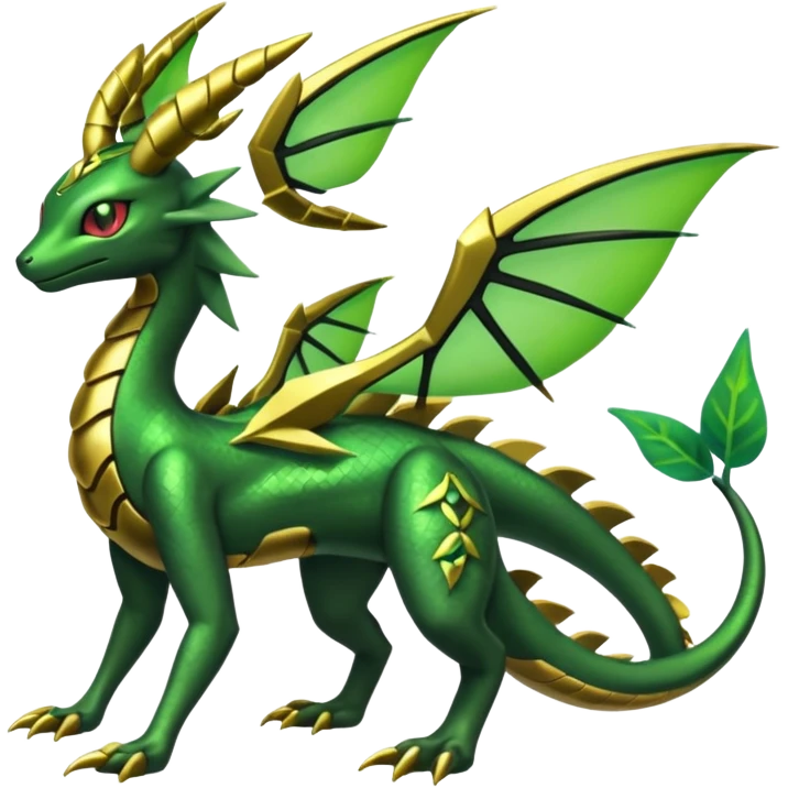 Shiny 4-legged Rayquaza-Flygon-Zygarde-Leafeon-fusion, full body emoji