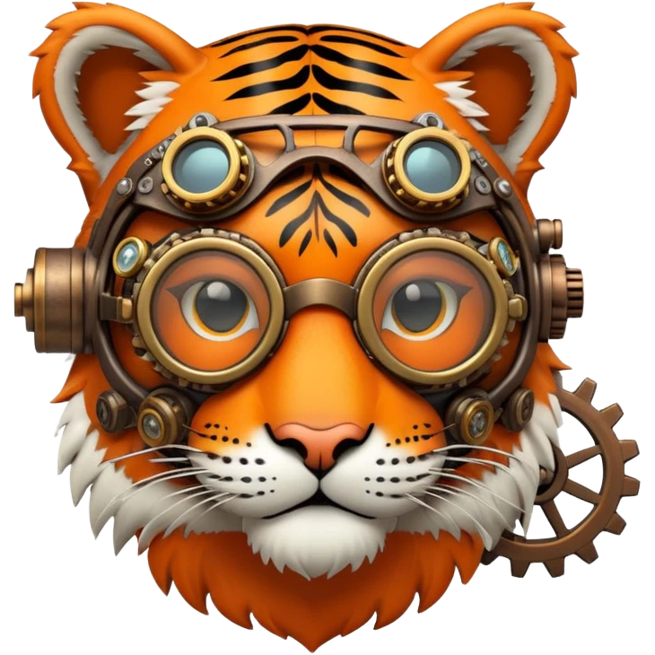Steampunk tiger with goggles and gears emoji