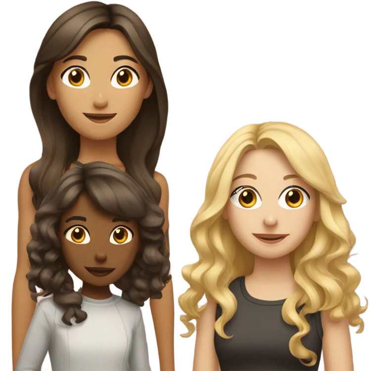 Three girls. One blonde and two brunettes. Each with a dog.  emoji