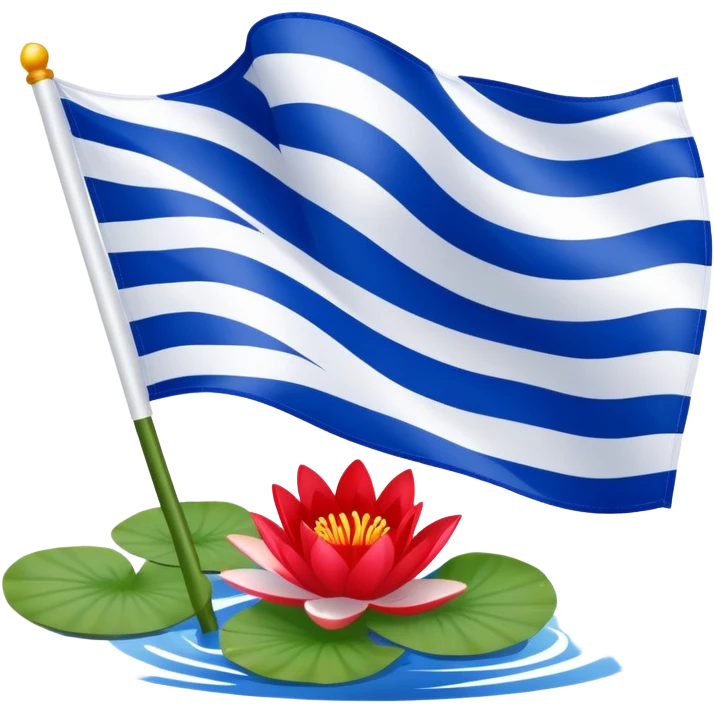 Flag of Friesland with blue and white diagonal stripes and red water lily leaves emoji