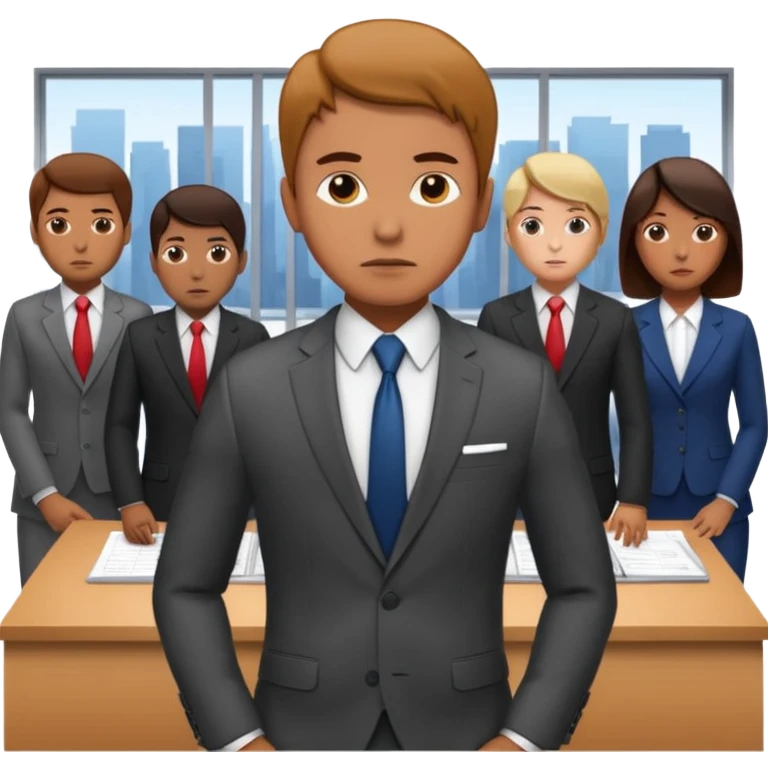 Create a realistic emoji of a person making some decisions in front of a grounp while standing in a office emoji