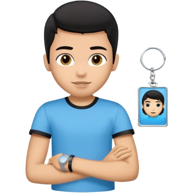 driving license with the photo of ipretty bratz emoji of a boy with a black tee, silver- blue bracelet, black hair emoji