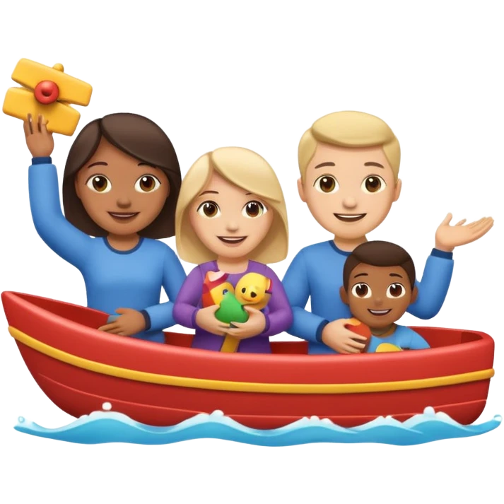emoji with friends holding cool stufff like boats and trains emoji
