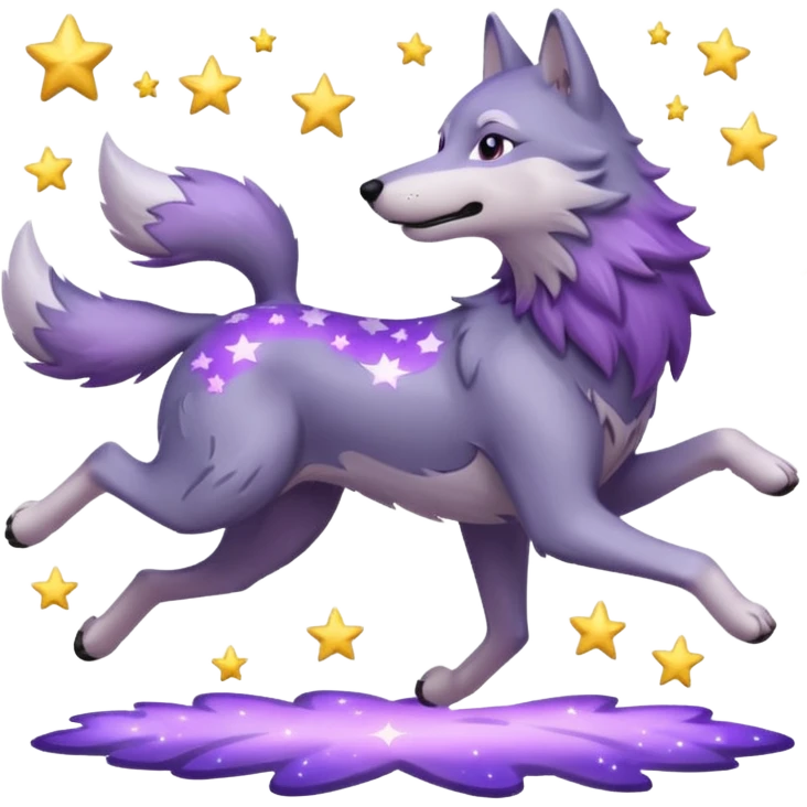 A wolf of winterfell running under lilac stars emoji
