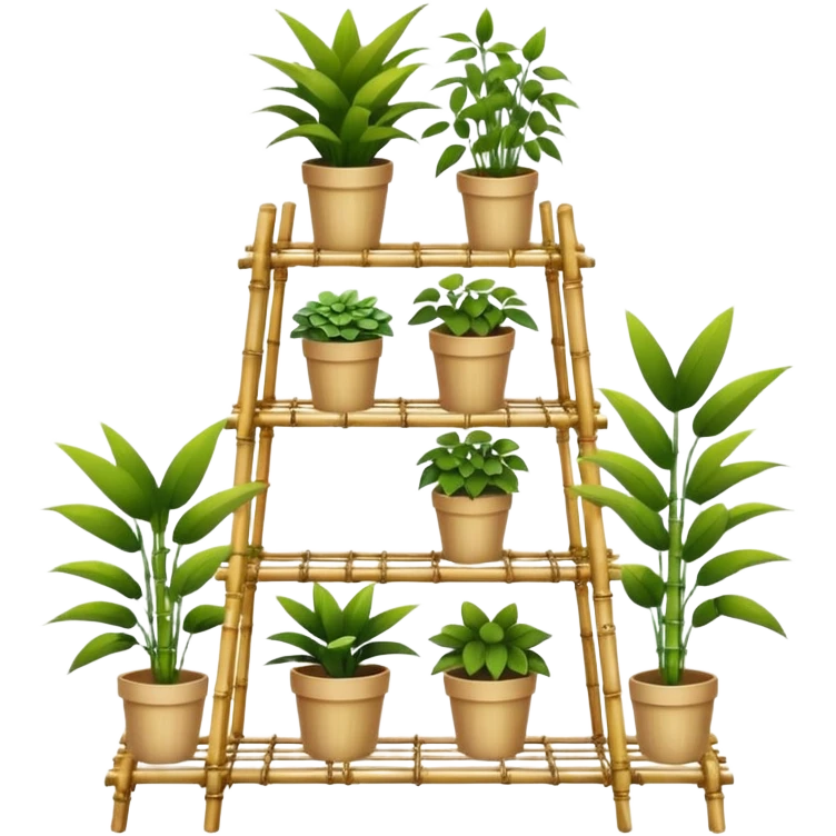 Large multi-tier multi-level plant rack constructed from thin bamboo poles  emoji